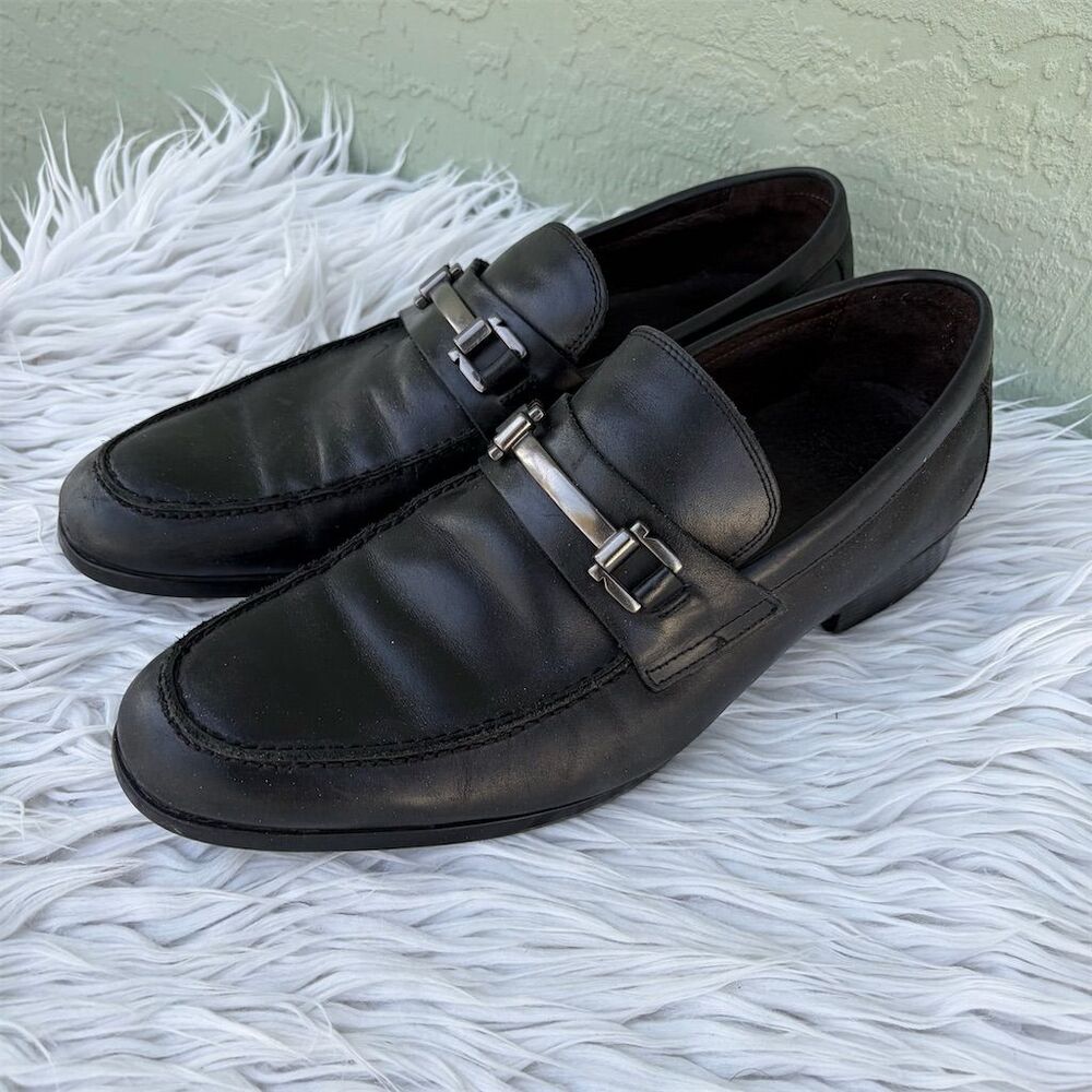 Saks Fifth Avenue Men's Black Leather Loafers Size 9 Buckle Detail